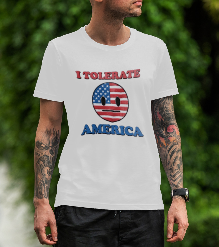 I Tolerate America USA Flag Emoji Face T-Shirt