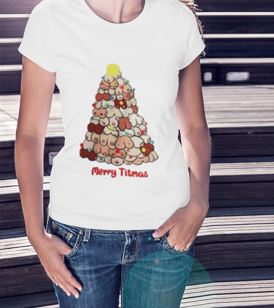 Merry Titmas Christmas Tree Humor Boob Ornaments T-Shirt