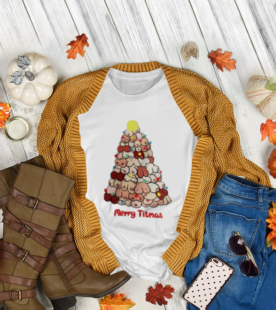 Merry Titmas Christmas Tree Humor Boob Ornaments T-Shirt