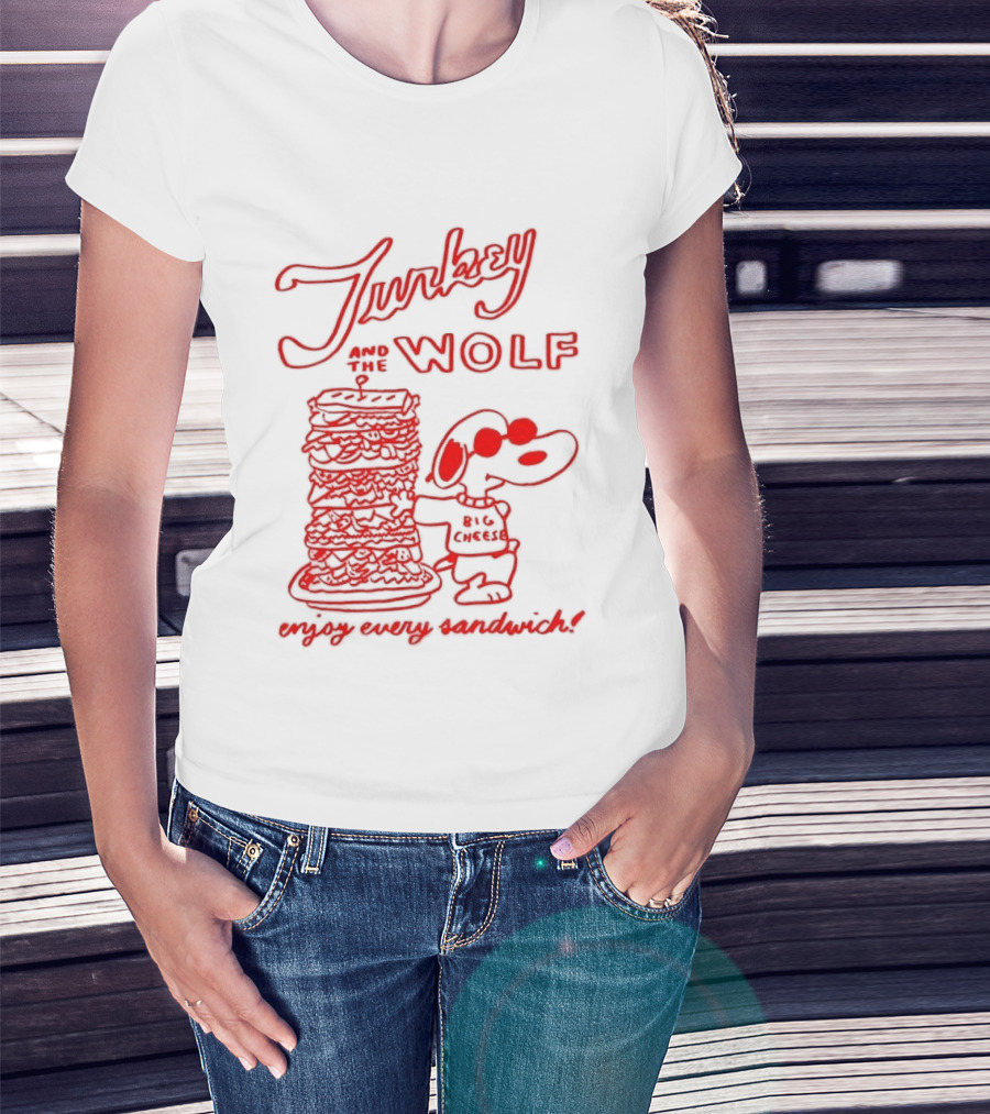 Turkey And The Wolf Big Cheese Enjoy Every Sandwich Stacked Cartoon Concept T-Shirt