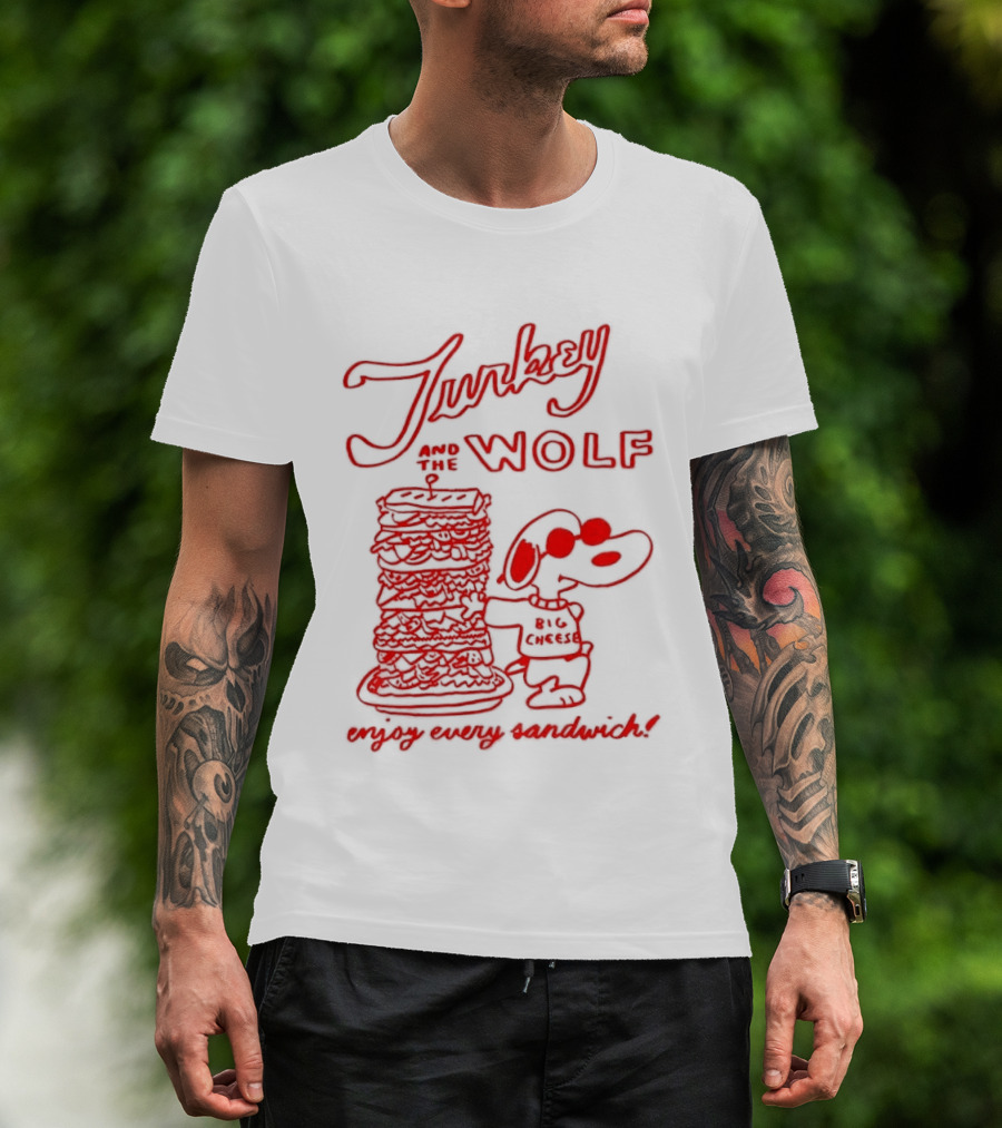 Turkey And The Wolf Big Cheese Enjoy Every Sandwich Stacked Cartoon Concept T-Shirt