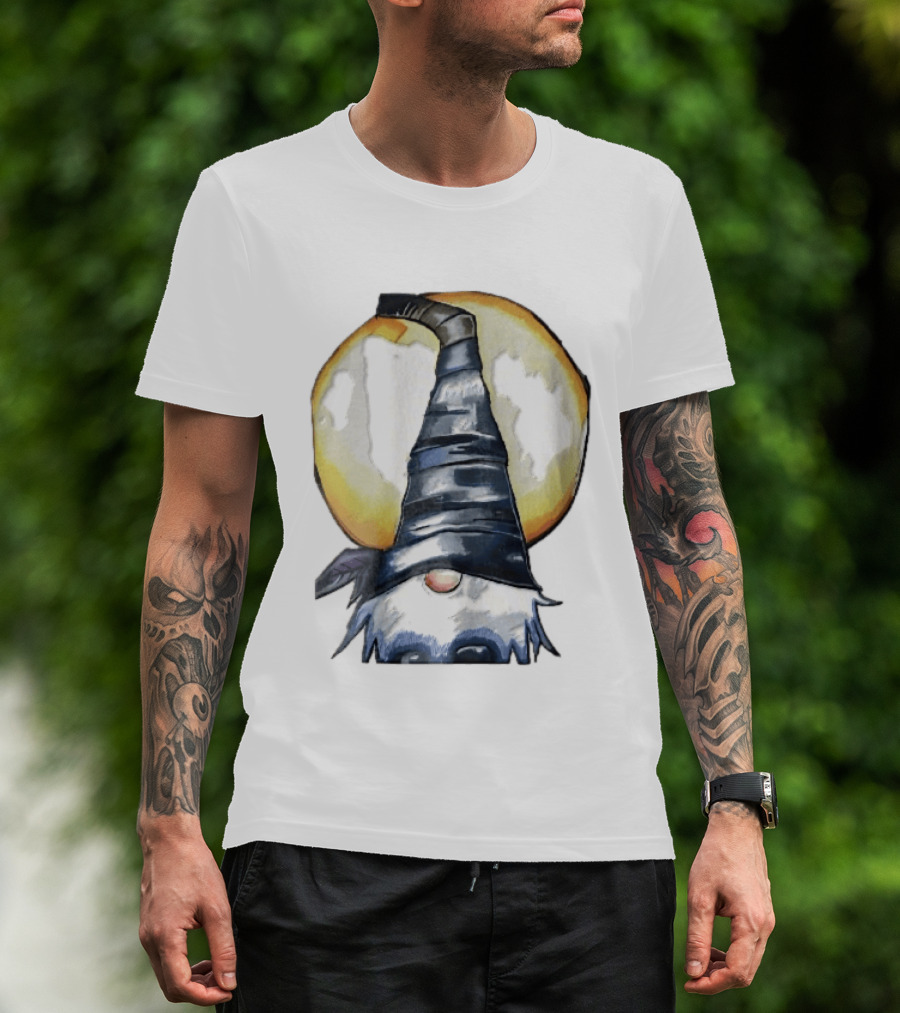 Vichys Cartoon Halloween Witch Gnome Moon Glow Hat T-Shirt