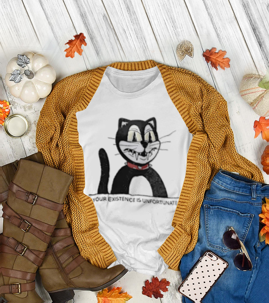 Your Existence Is Unfortunate Cat With Dark Whiskers And Red Collar T-Shirt