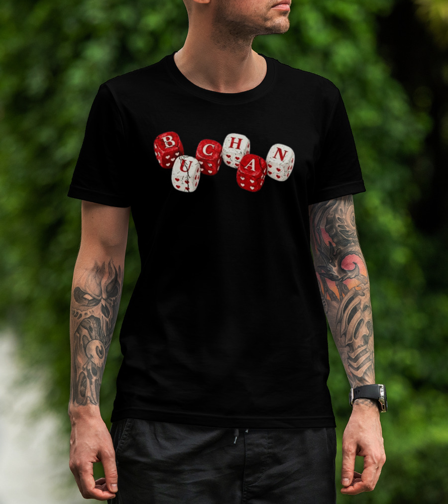 Buchan Store Black Dice With Red Hearts Buchan Dices T-Shirt