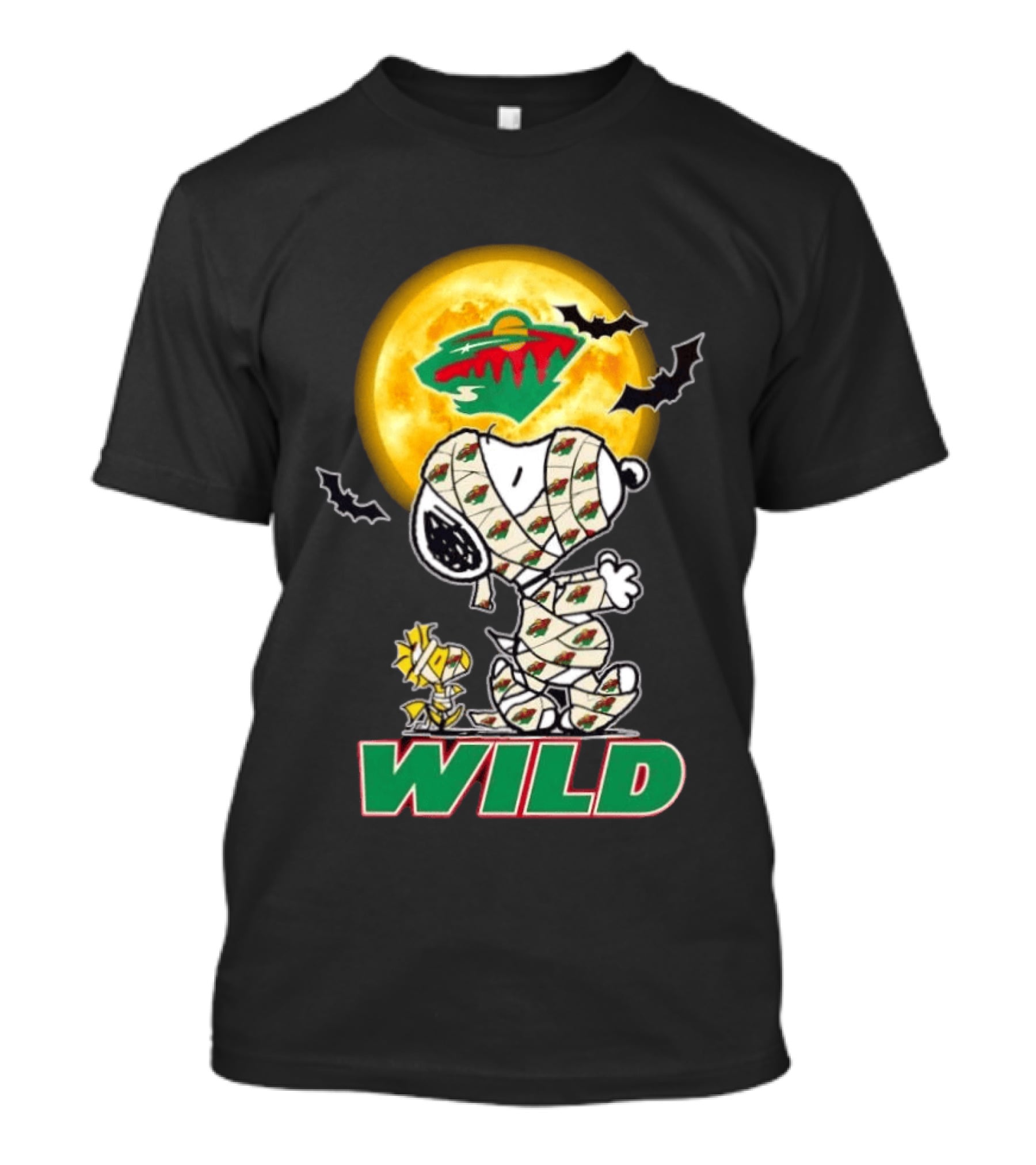Minnesota Wild Snoopy Woodstock Mummy Halloween Moon Bats T-Shirt