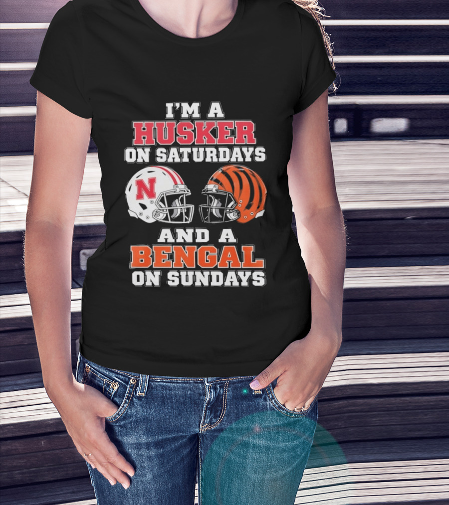 I'm A Husker On Saturdays And A Bengal On Sundays Football Helmet Team Pride T-Shirt