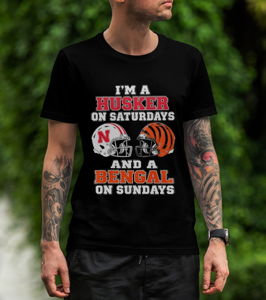 I'm A Husker On Saturdays And A Bengal On Sundays Football Helmet Team Pride T-Shirt