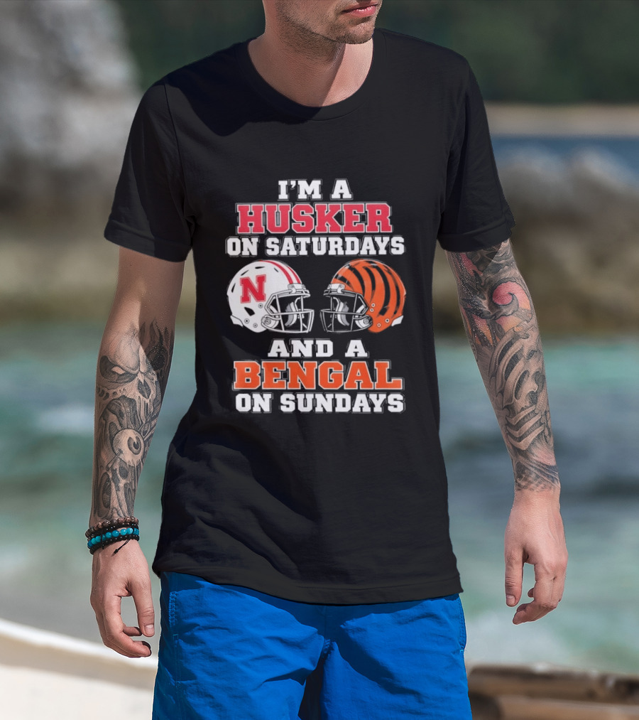 I'm A Husker On Saturdays And A Bengal On Sundays Football Helmet Team Pride T-Shirt
