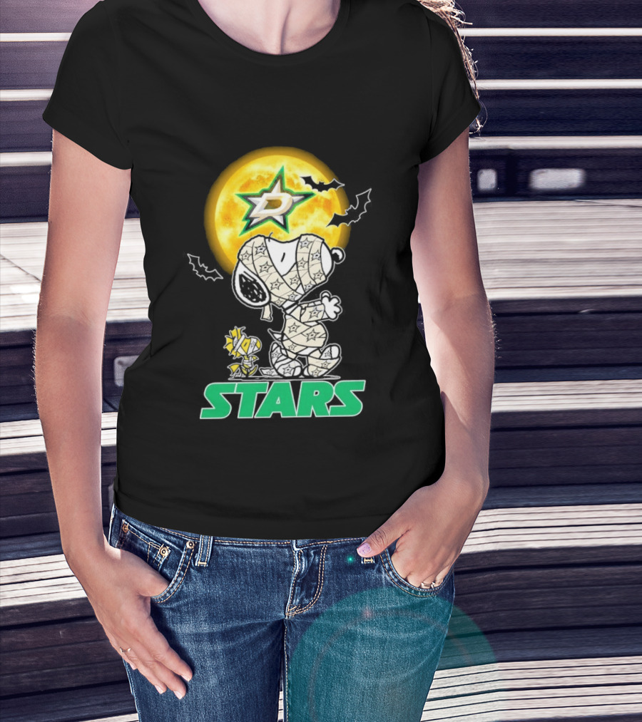 Dallas Stars Snoopy Woodstock Halloween Mummy Moon Bats T-Shirt