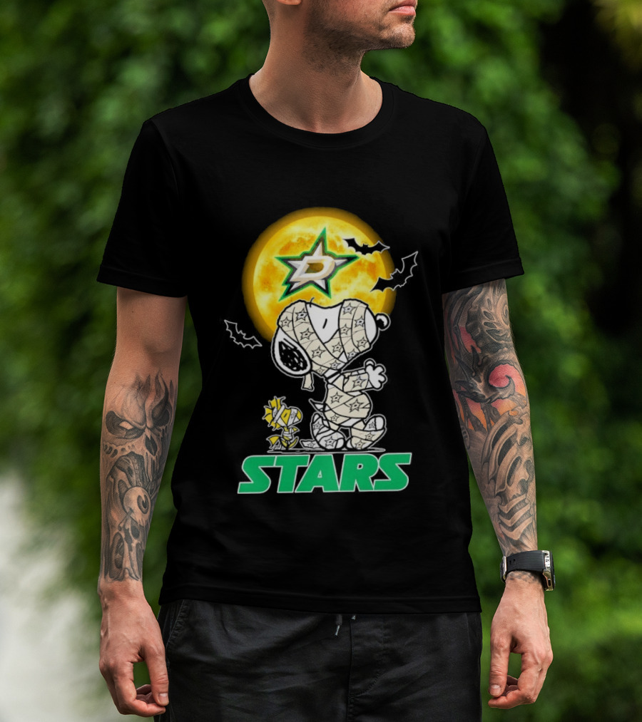 Dallas Stars Snoopy Woodstock Halloween Mummy Moon Bats T-Shirt