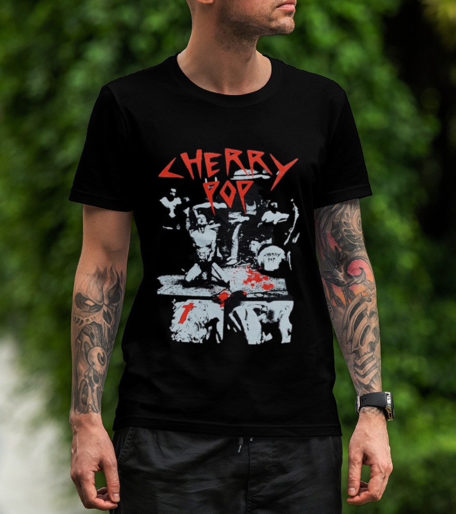 Iamjmsn Store Cherry Pop Black Vintage Rock Aesthetic T-Shirt