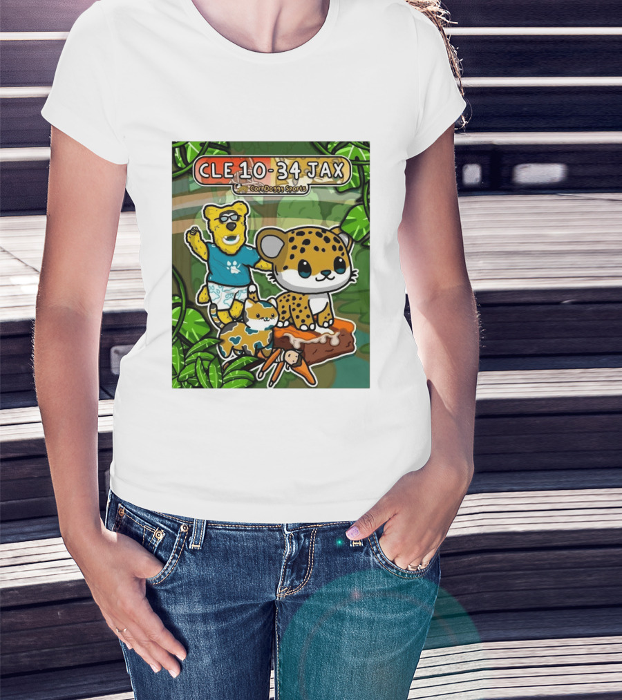 CornDoggy Sports CLE 10 34 JAX Cleveland Browns Vs Jacksonville Jaguars Cartoon Animals T-Shirt