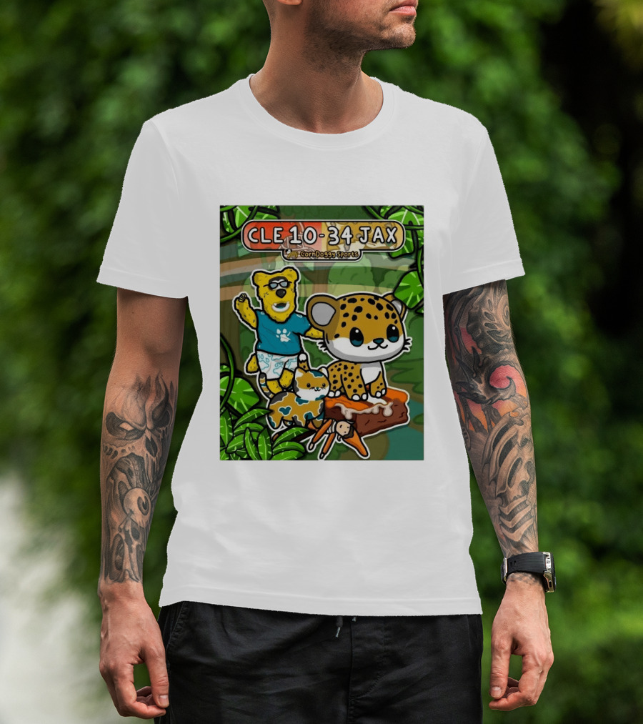 CornDoggy Sports CLE 10 34 JAX Cleveland Browns Vs Jacksonville Jaguars Cartoon Animals T-Shirt