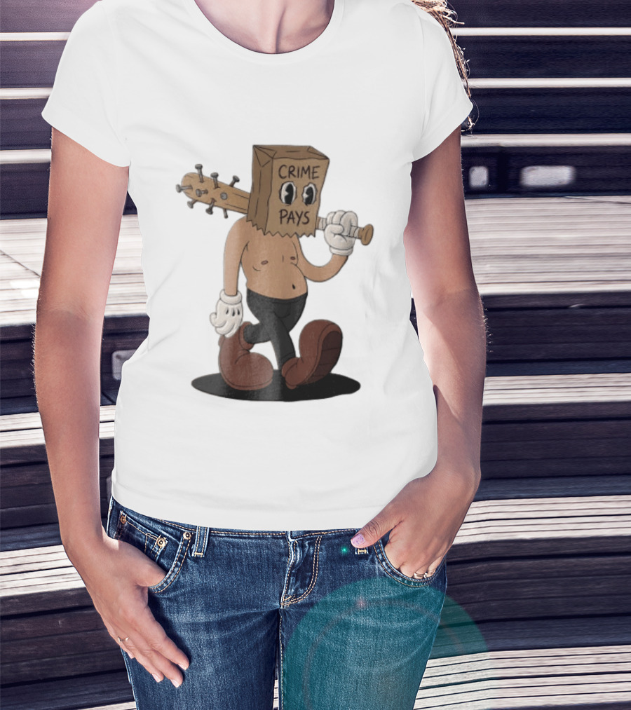 Crime Pays Cartoon Character With Spiked Bat T-Shirt