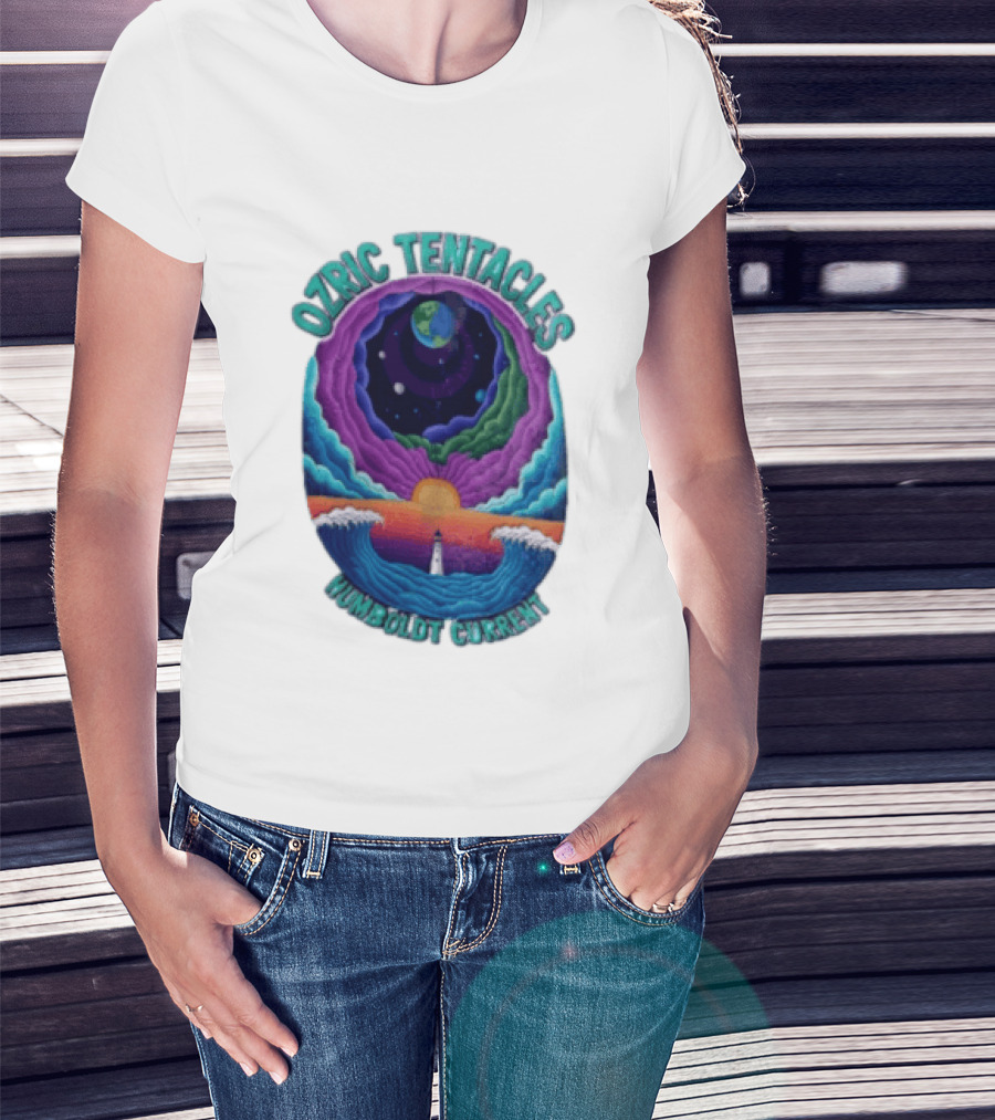 Ozric Tentacles Humboldt Current Ocean Lighthouse Sunset Planet Waves T-Shirt