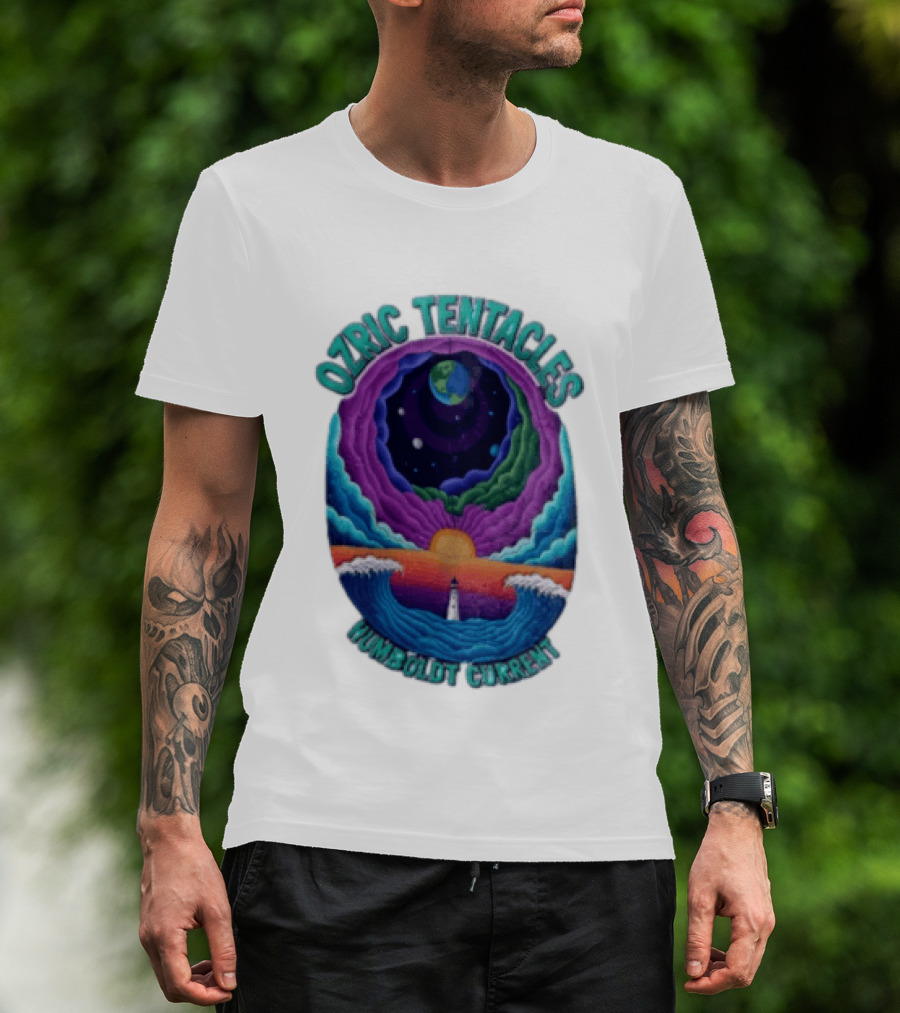Ozric Tentacles Humboldt Current Ocean Lighthouse Sunset Planet Waves T-Shirt