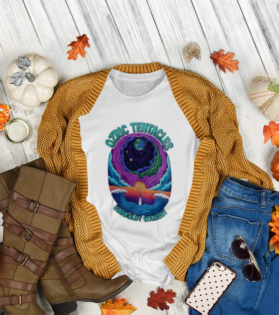 Ozric Tentacles Humboldt Current Ocean Lighthouse Sunset Planet Waves T-Shirt