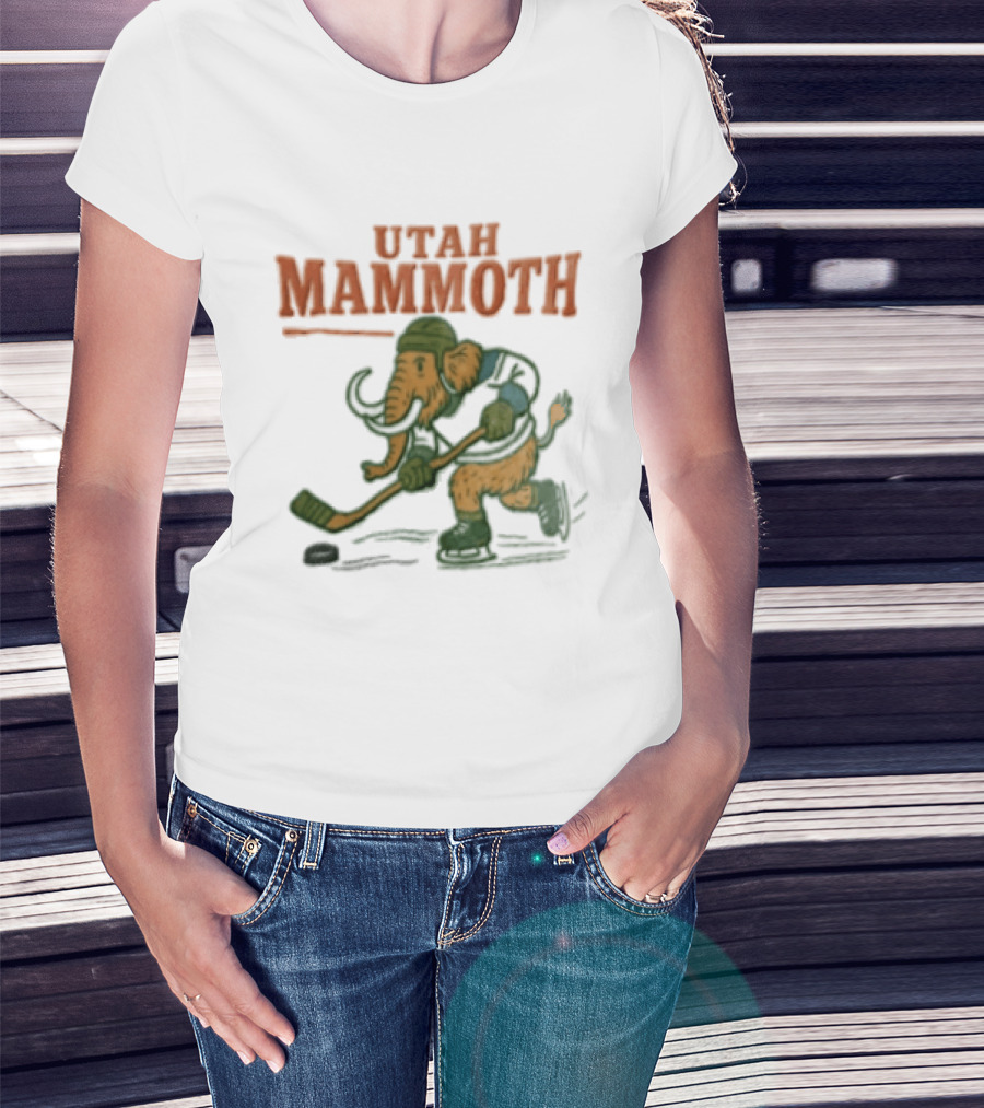 Utah Mammoth Hockey Player Mammoth Playing Hockey T-Shirt