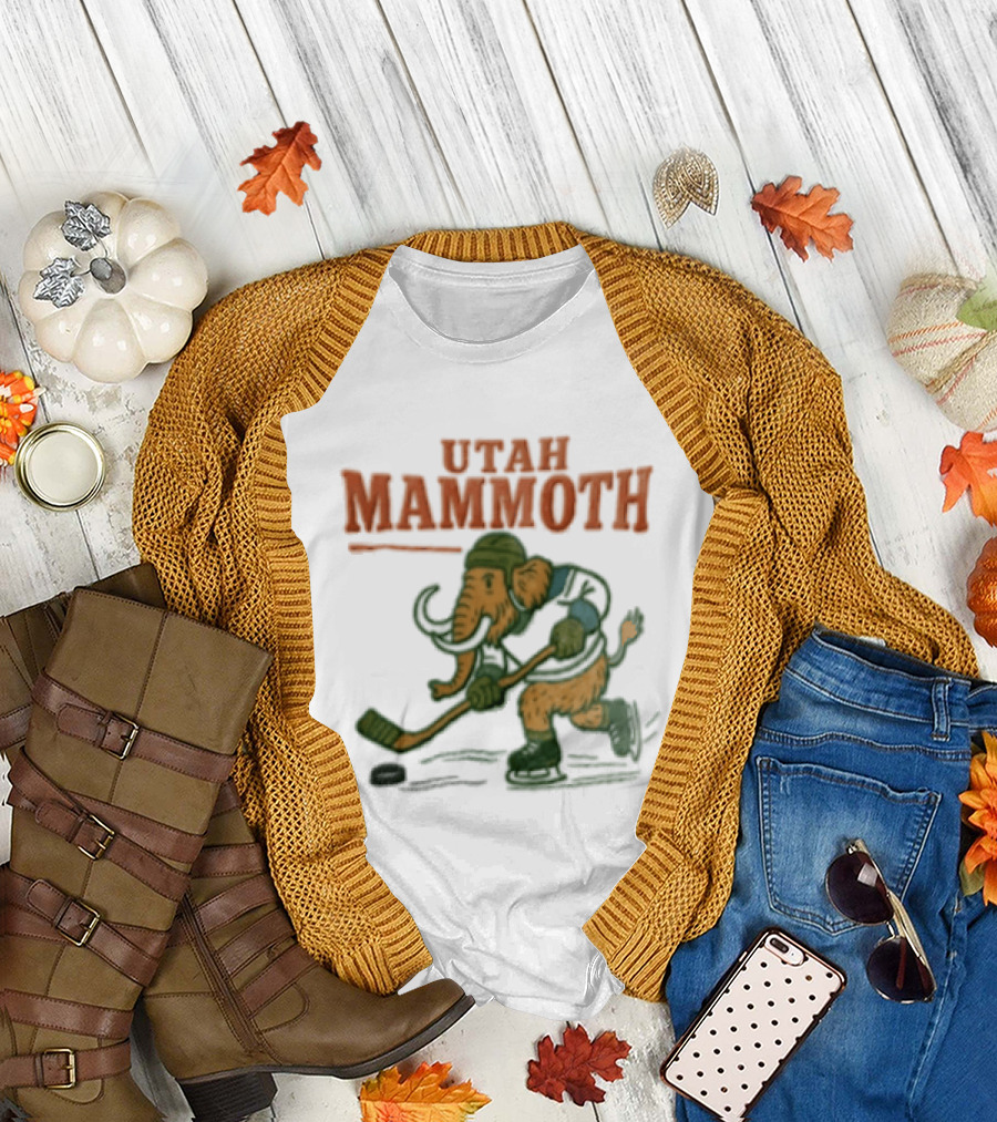 Utah Mammoth Hockey Player Mammoth Playing Hockey T-Shirt