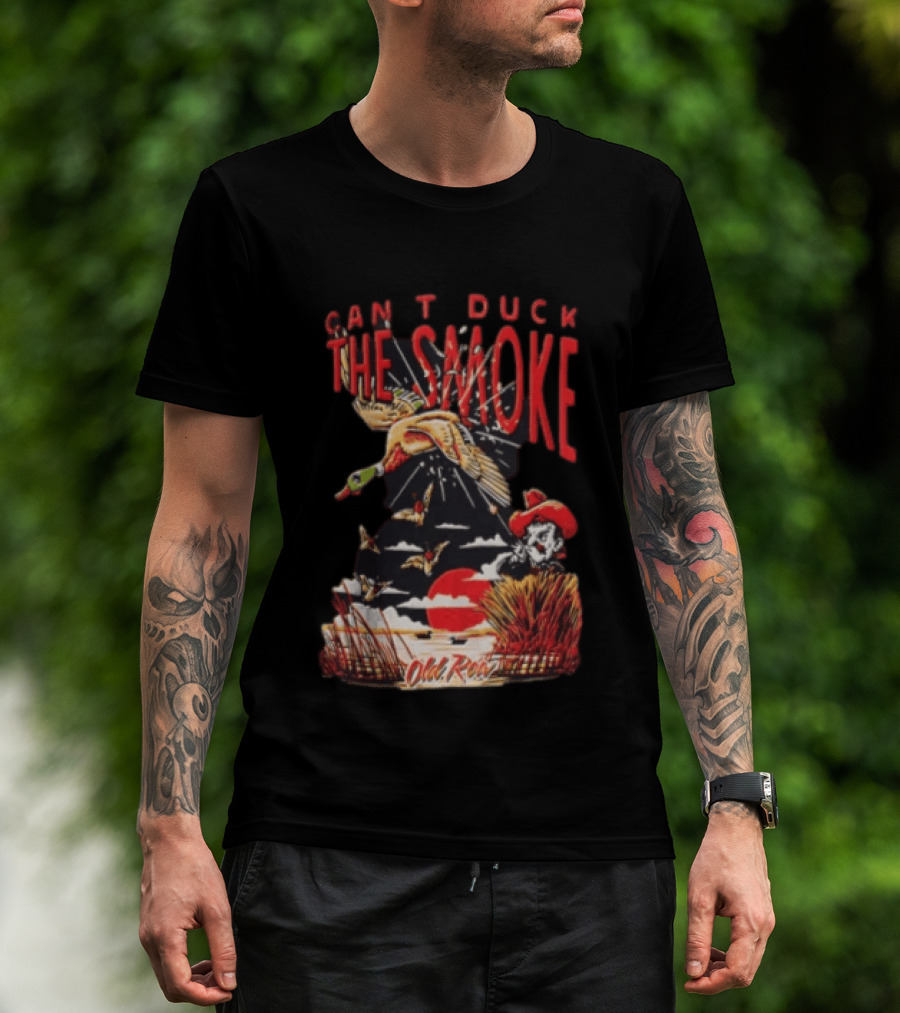 Can't Duck The Smoke Old Row Duck Hunting Scenic Sunset And Cowboy T-Shirt