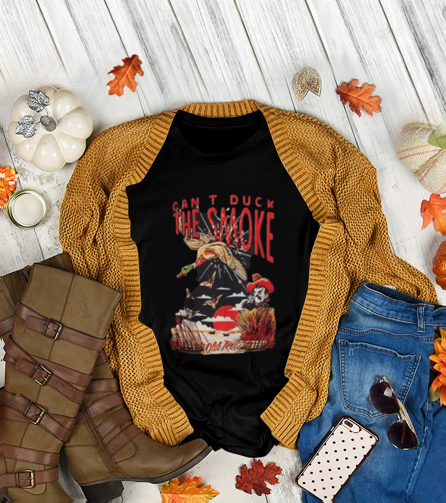 Can't Duck The Smoke Old Row Duck Hunting Scenic Sunset And Cowboy T-Shirt
