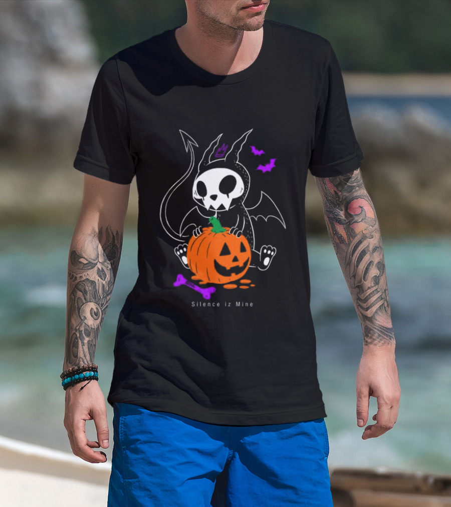 Silence Iz Mine Sim Store Rolling Cradle Black Purple Halloween Characters Pumpkin Bats T-Shirt