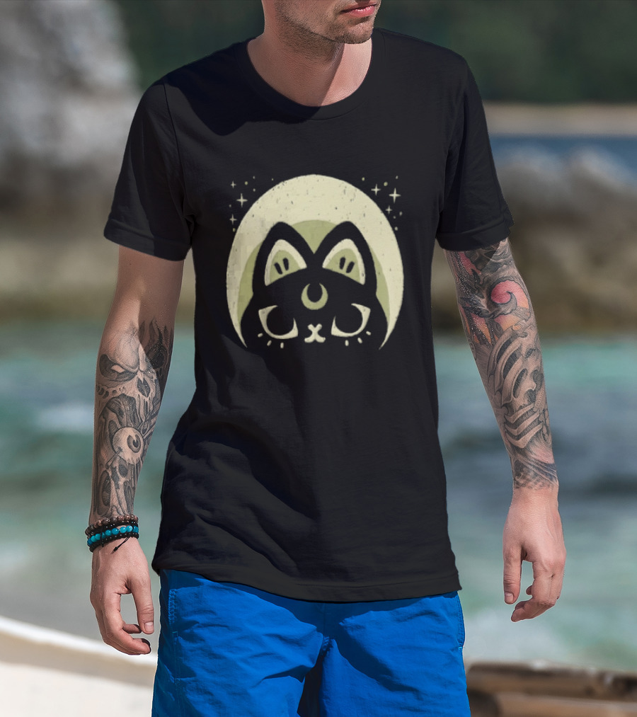 Half Moon Witchy Cat Lunar Magic Mystic Feline T-Shirt