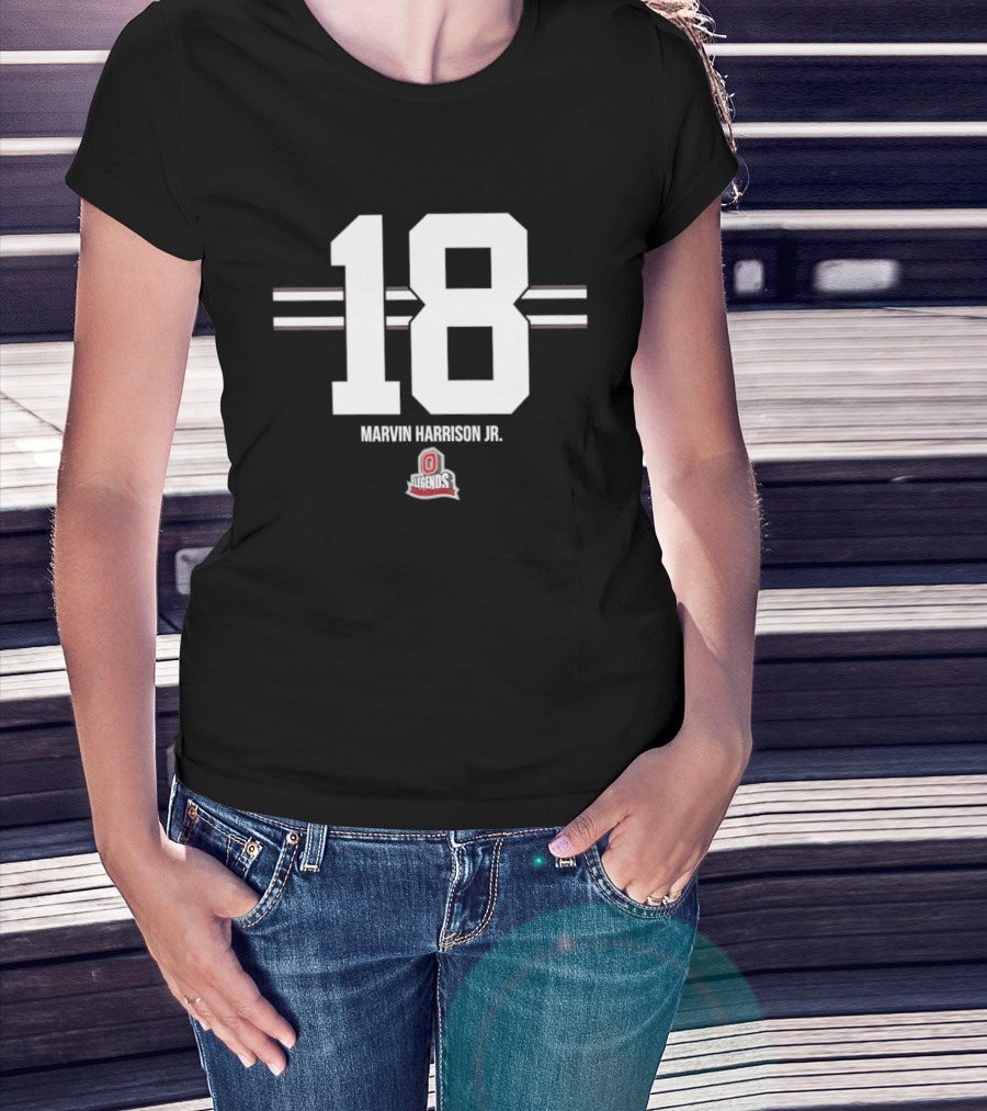 Ohio State Buckeyes Marvin Harrison Jr. 18 Stripe Football T-Shirt