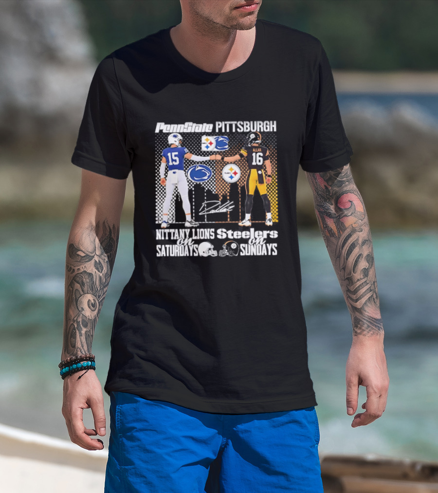 Penn State Nittany Lions Saturdays Pittsburgh Steelers Sundays Skyline Football Rivalry T-Shirt