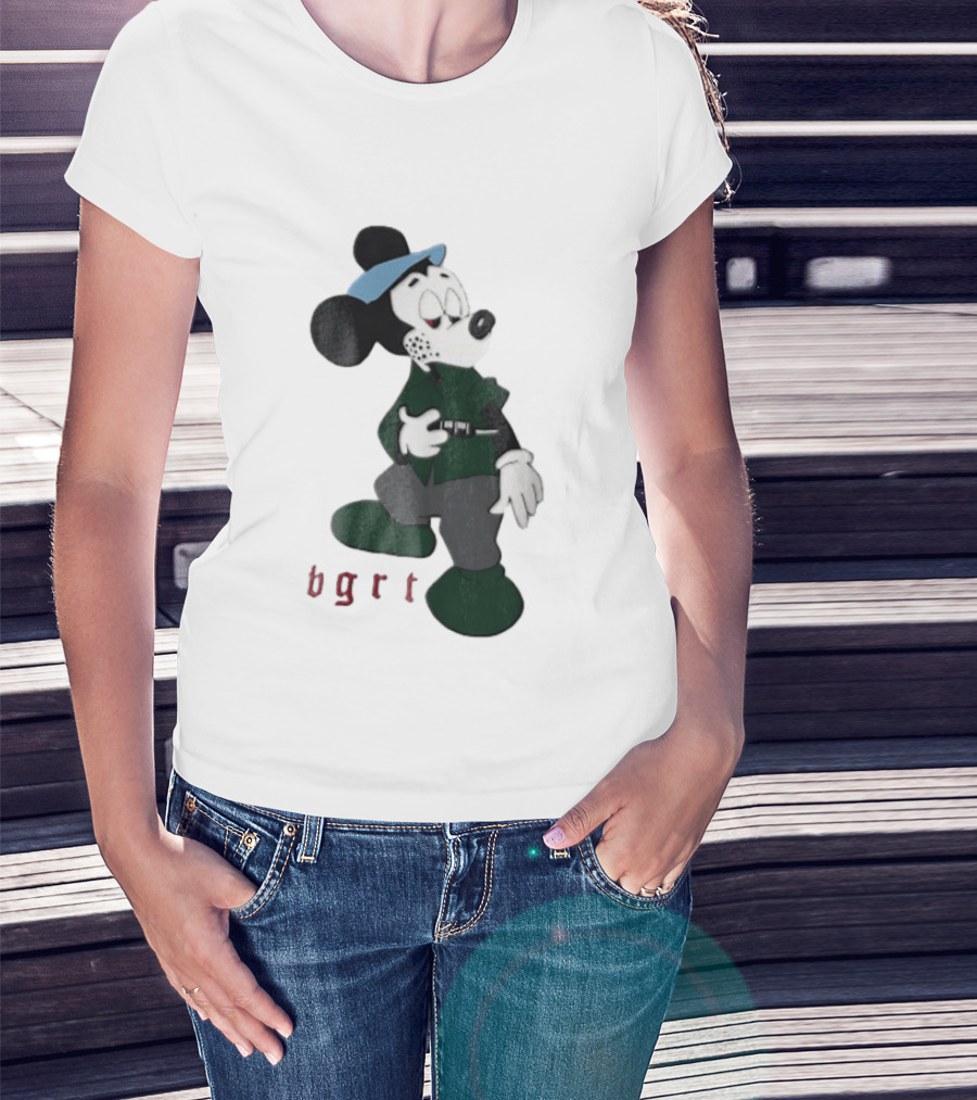 BGRT Cartoon Mouse Green Jacket Syringe Cigarette T-Shirt