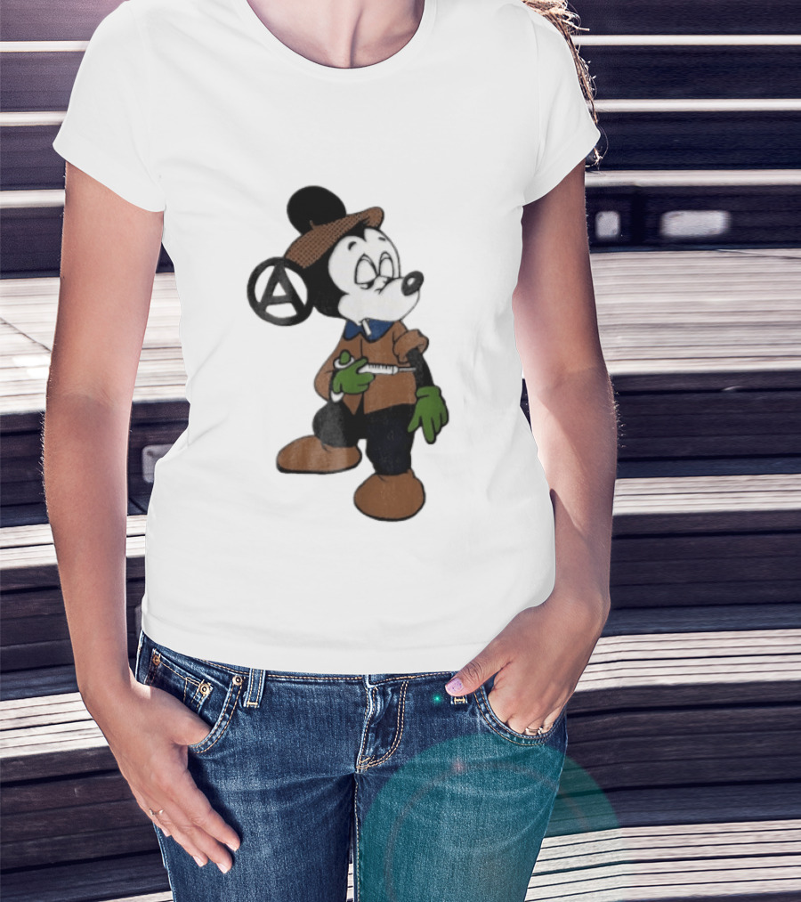 Bootleg Halftone Cartoon Mouse Anarchy Syringe T-Shirt