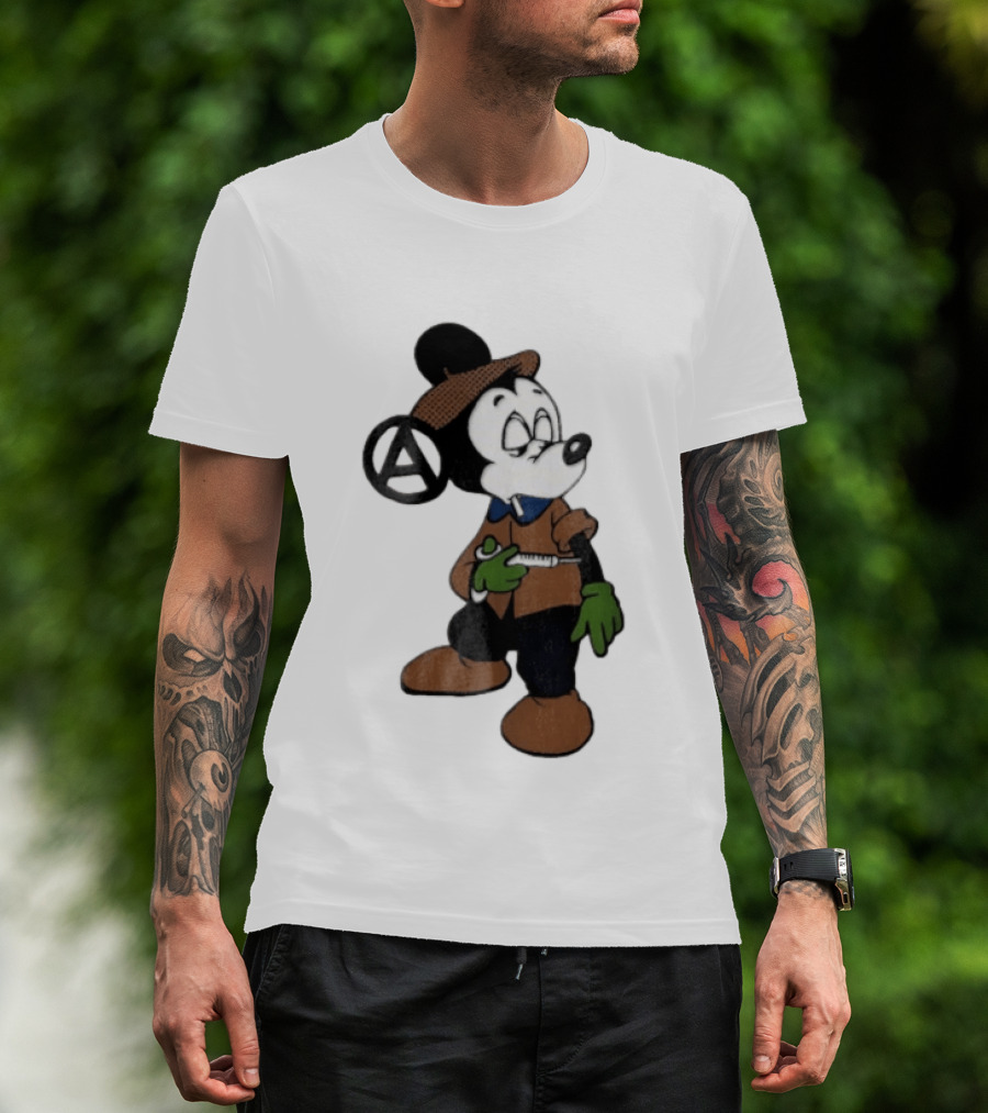 Bootleg Halftone Cartoon Mouse Anarchy Syringe T-Shirt