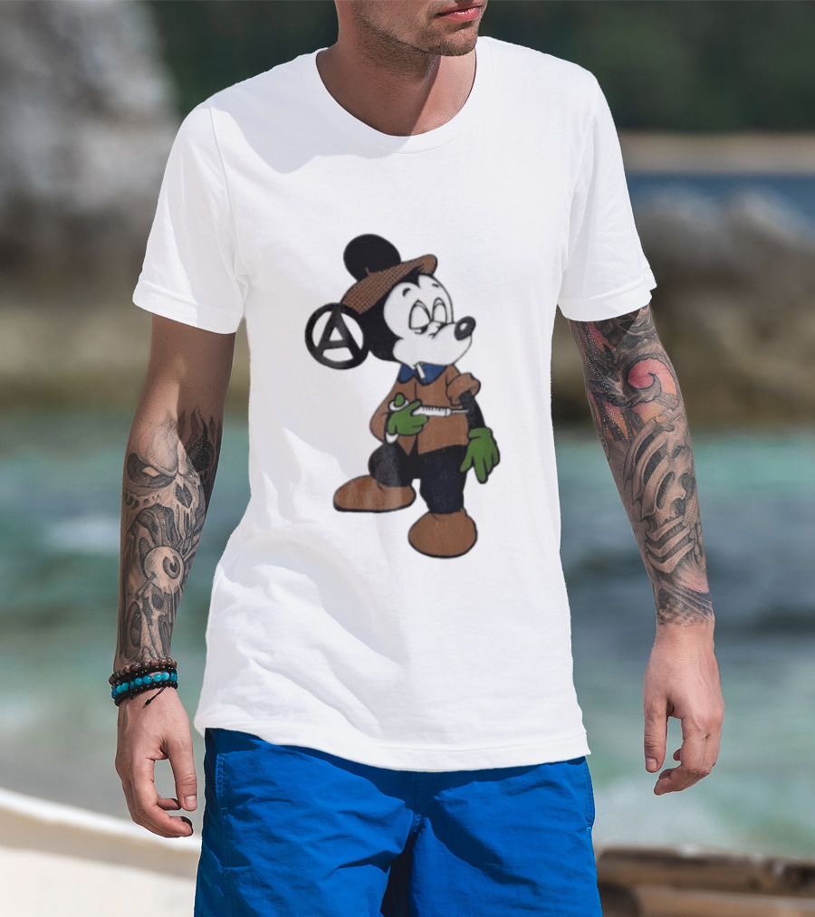 Bootleg Halftone Cartoon Mouse Anarchy Syringe T-Shirt