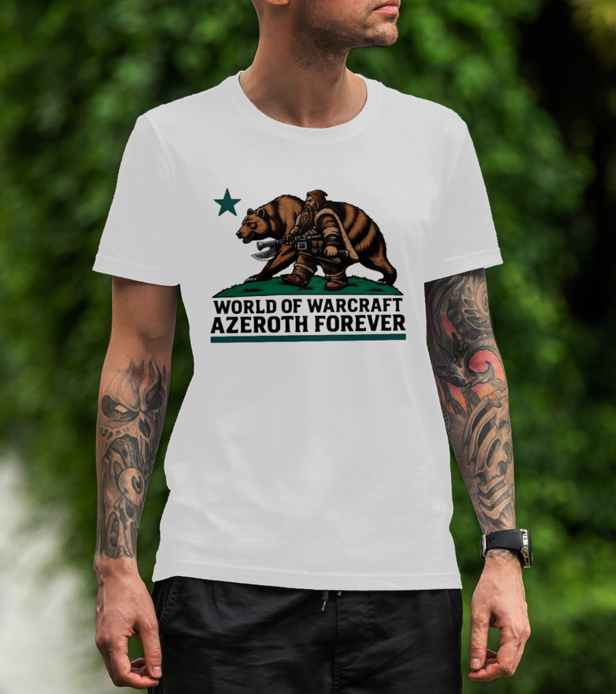 World Of Warcraft Azeroth Forever Dwarf With Bear Companion T-Shirt