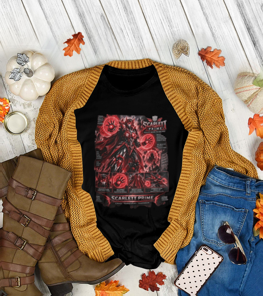 Scarlett Prime Reality Bends Red Mecha Chaos Transforms Tomorrow Jet Hex Magic T-Shirt