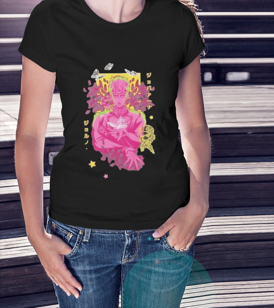 Giorno Giovanna JoJo's Bizarre Adventure Romaji Butterflies Neon Manga T-Shirt