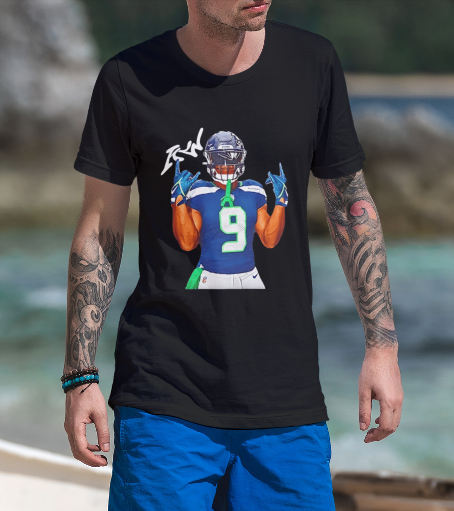 Kenneth Walker Seattle Seahawks Number 9 Hand Gesture Signature T-Shirt