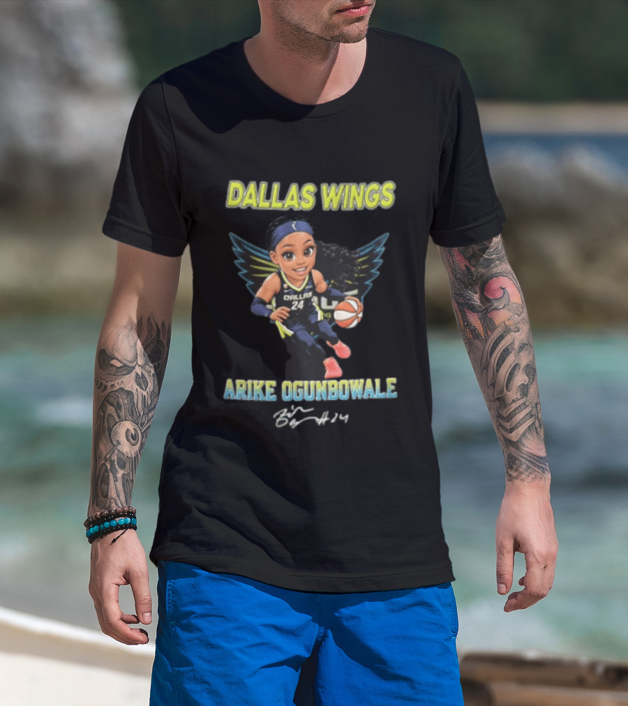 Dallas Wings Arike Ogunbowale Cartoon Caricature Dribbling Basketball Team Player T-Shirt