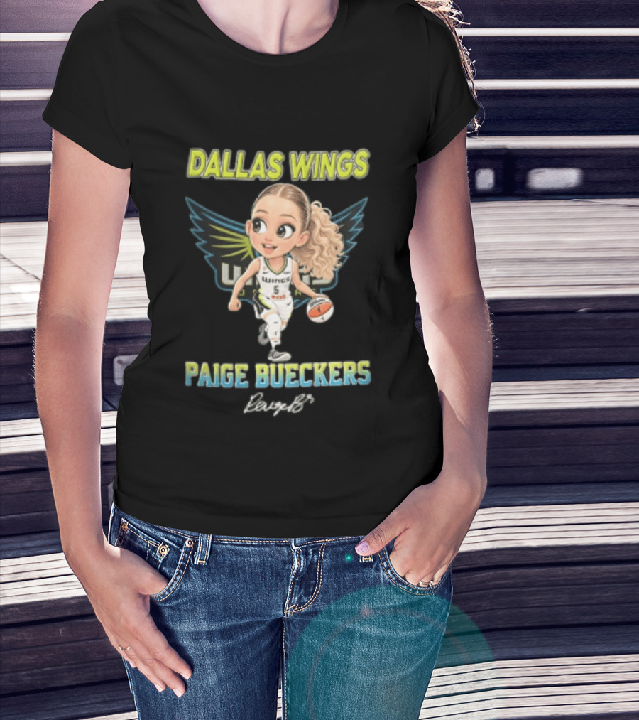 Dallas Wings Paige Bueckers Cartoon Dribbling Basketball Wings T-Shirt