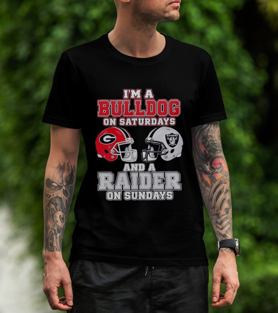 I'm A Bulldog On Saturdays And A Raider On Sundays Georgia G Helmet Raiders Helmet T-Shirt