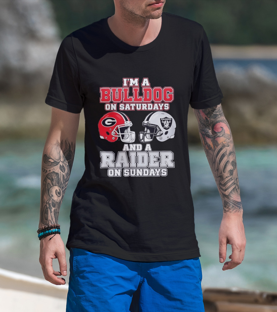 I'm A Bulldog On Saturdays And A Raider On Sundays Georgia G Helmet Raiders Helmet T-Shirt