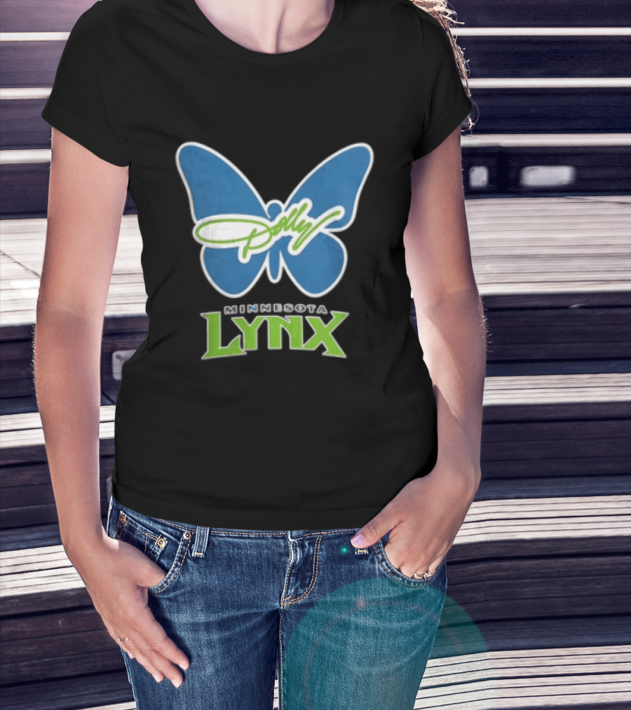 Minnesota Lynx WNBA Blue Butterfly Dolly Green Script T-Shirt