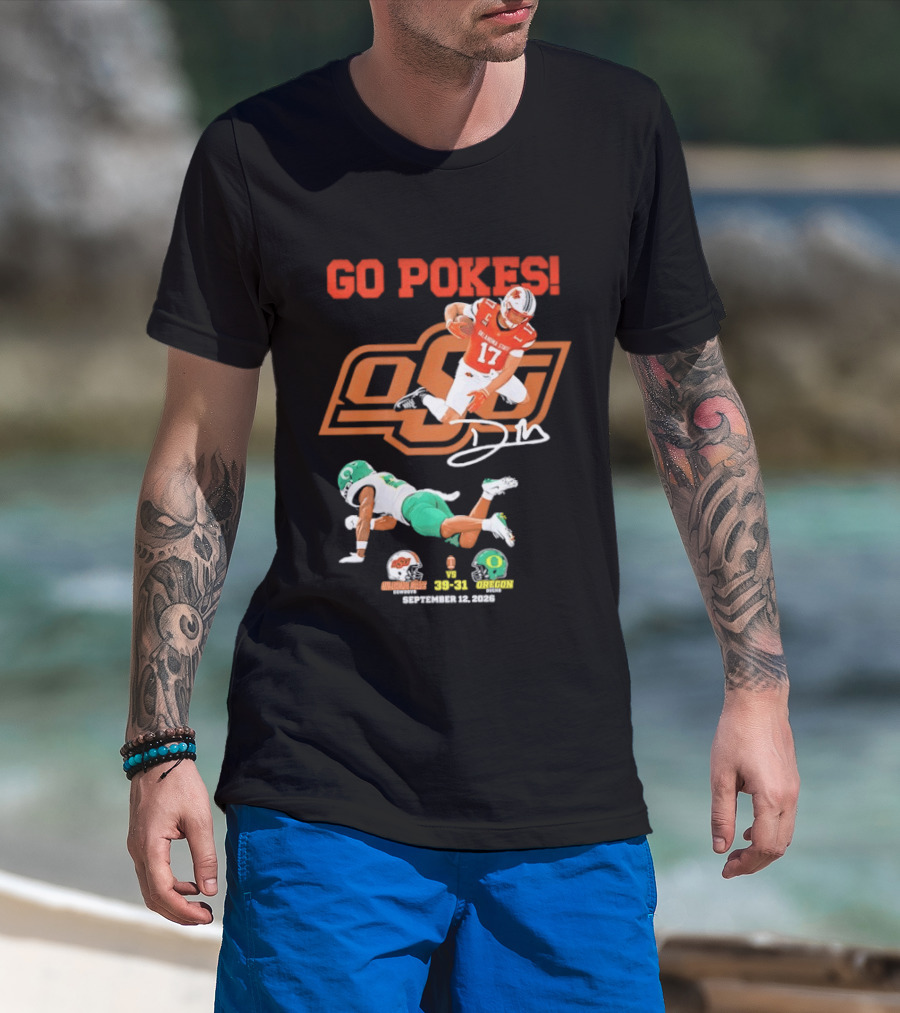 Oklahoma State Cowboys OSU Football Victory Over Oregon Ducks Go Pokes 2022 Game Score 39 31 T-Shirt