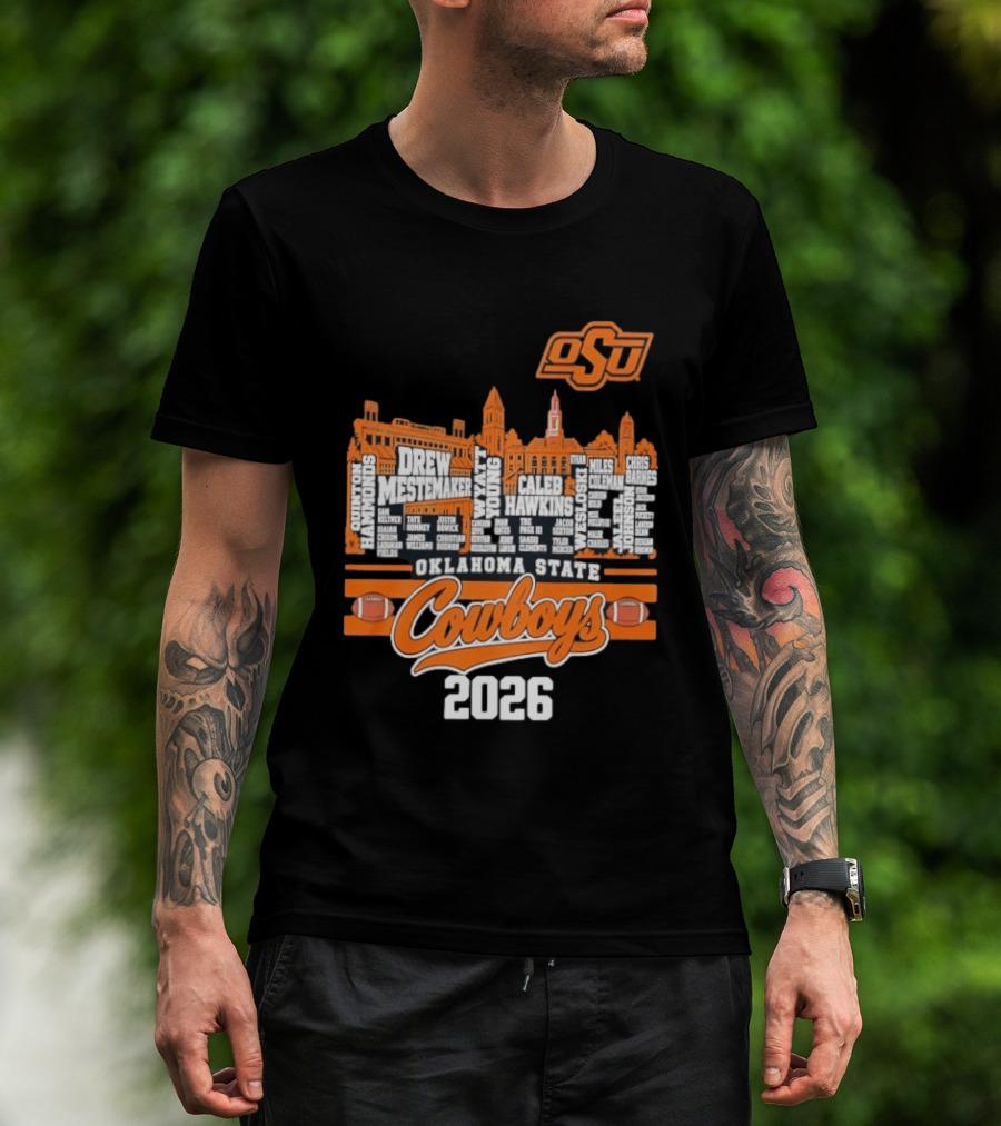 Oklahoma State Cowboys 2026 Player Names Skyline OSU Football T-Shirt