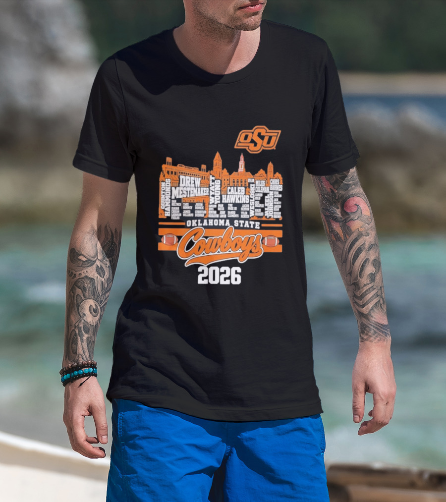 Oklahoma State Cowboys 2026 Player Names Skyline OSU Football T-Shirt