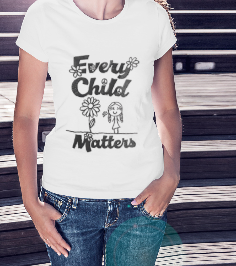 Every Child Matters Message With Flowers And Child Drawing T-Shirt