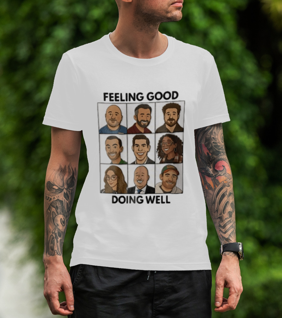Feeling Good Doing Well Nine Cartoon Caricature Grid T-Shirt