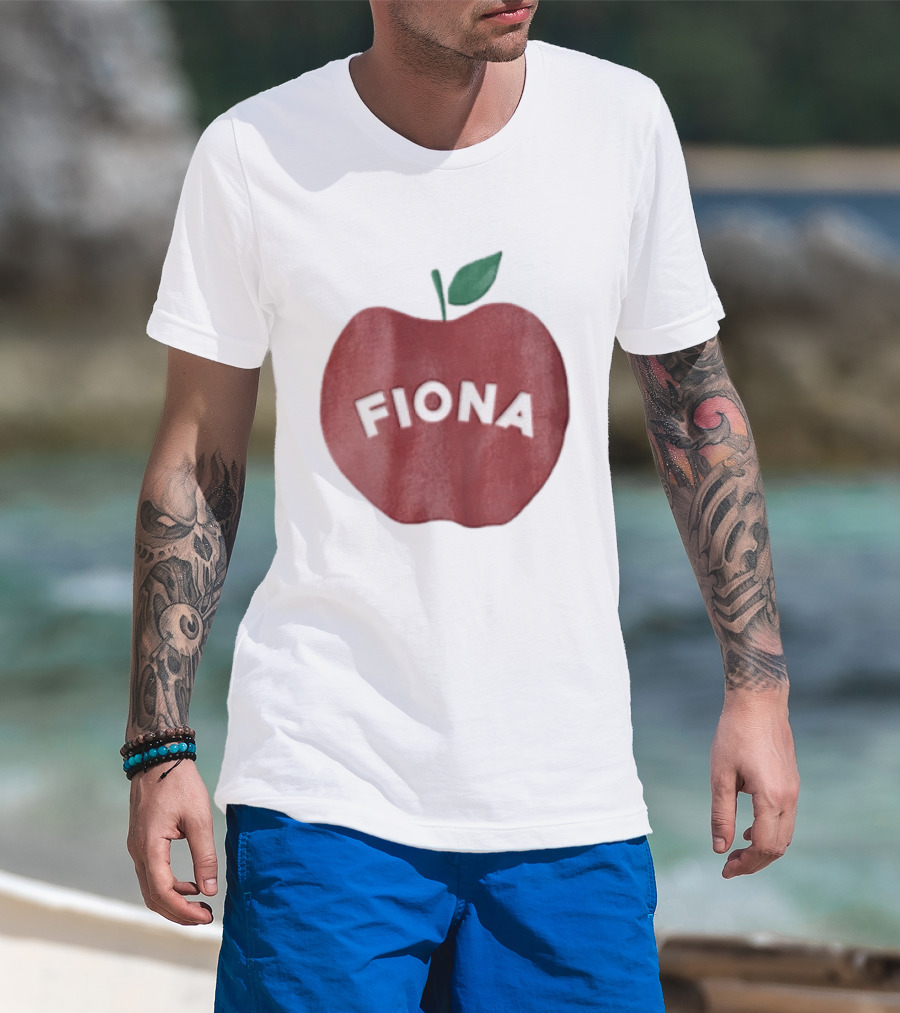 Fiona White Curved Lettering On Watercolor Red Apple With Green Leaf T-Shirt