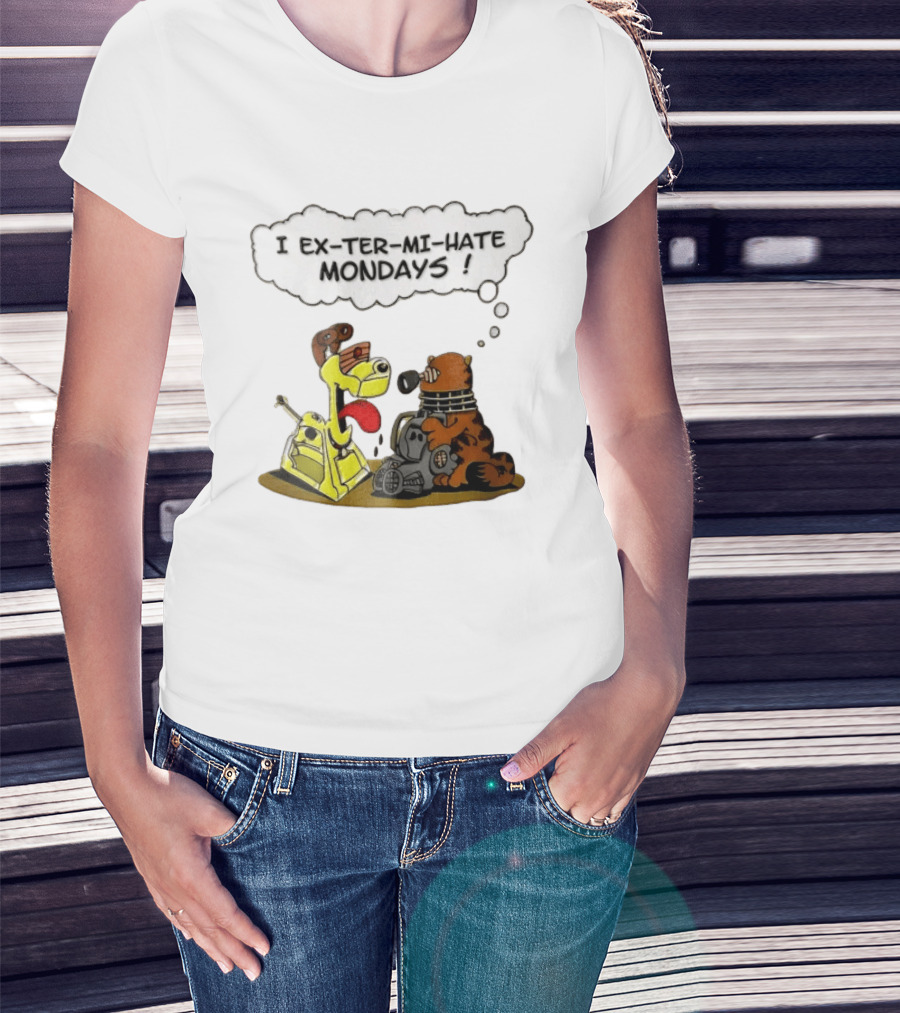 I Ex Ter Mi Hate Mondays Cat Odie Dalek Cyberman Cartoon T-Shirt