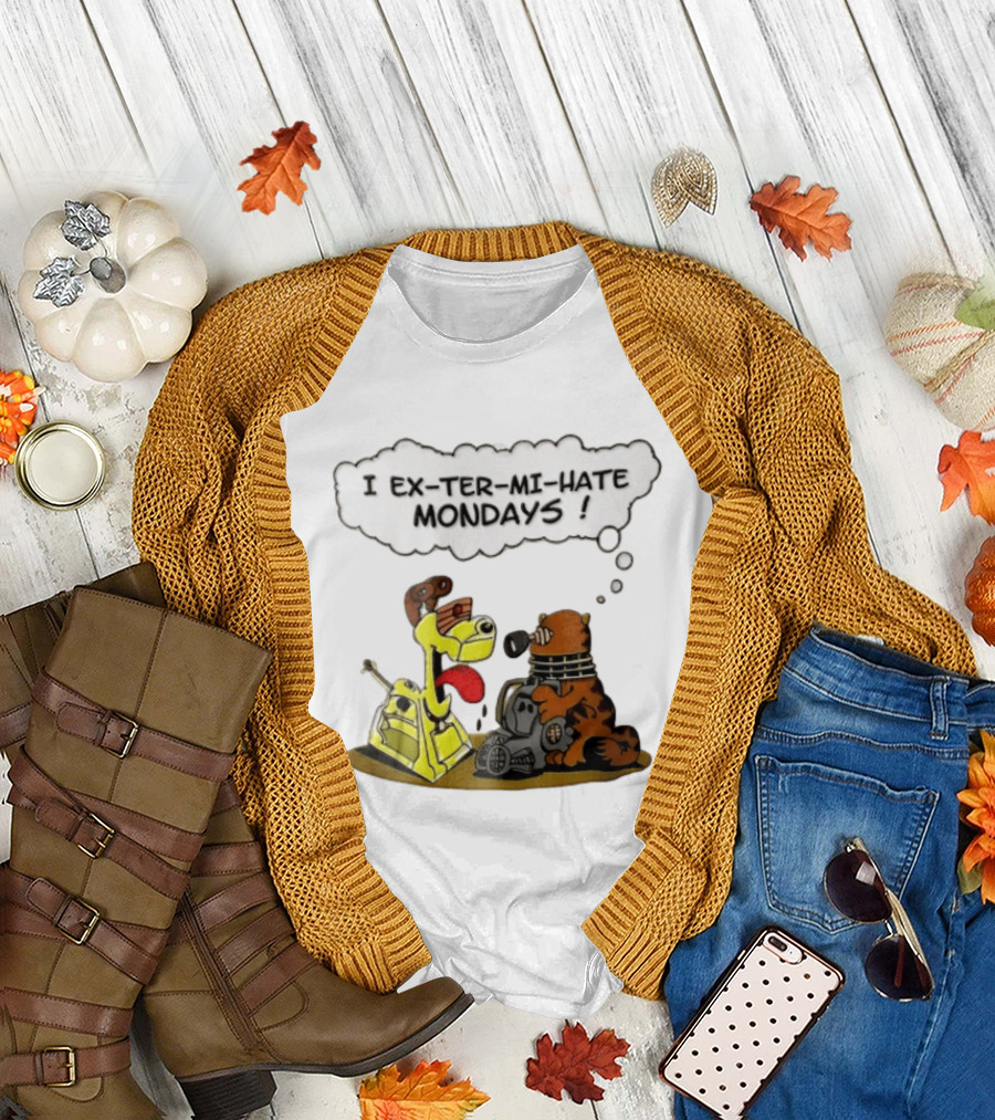 I Ex Ter Mi Hate Mondays Cat Odie Dalek Cyberman Cartoon T-Shirt
